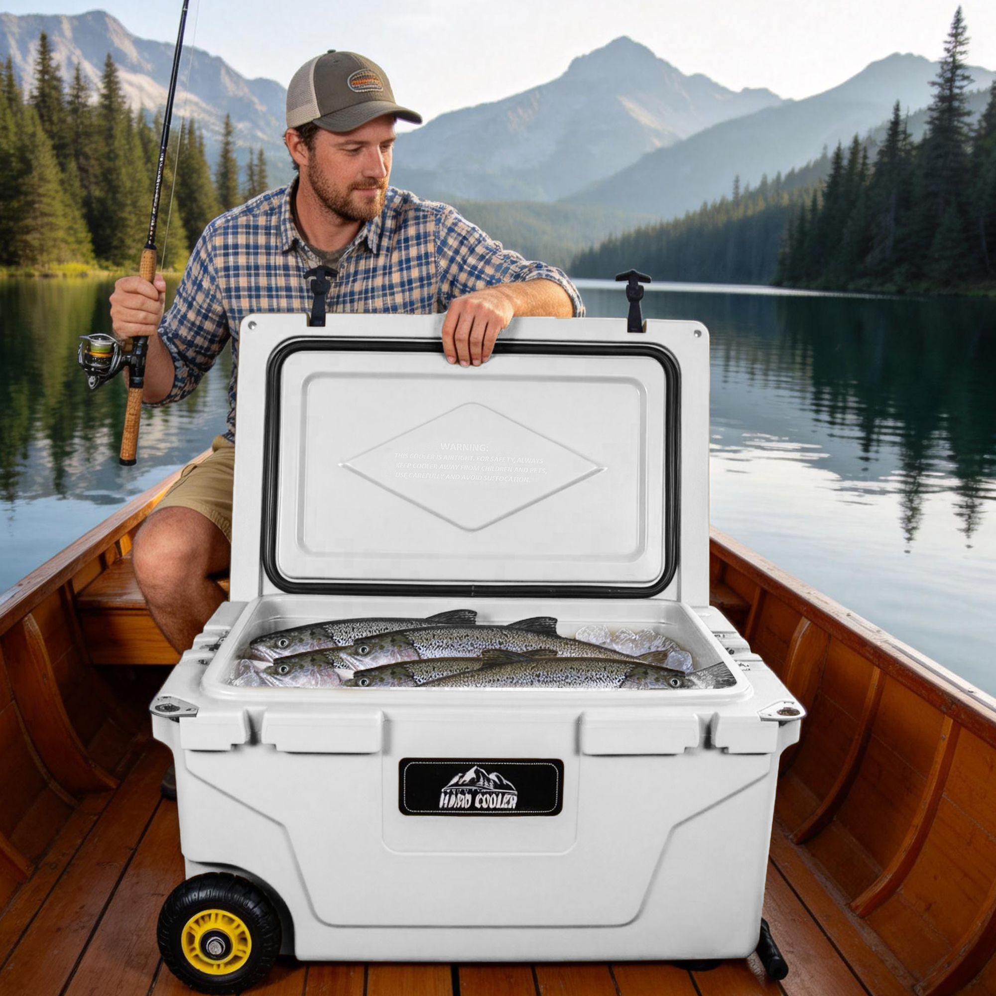 Hielera Blanca de 65 Cuartos, Cofre de Hielo de Carcasa Dura Ultrarresistente - Hielera Portátil de Servicio Pesado con Retención de Hielo de 6 Días para Camping, Trabajo, Tailgating, Playa y Pesca — imagen 4