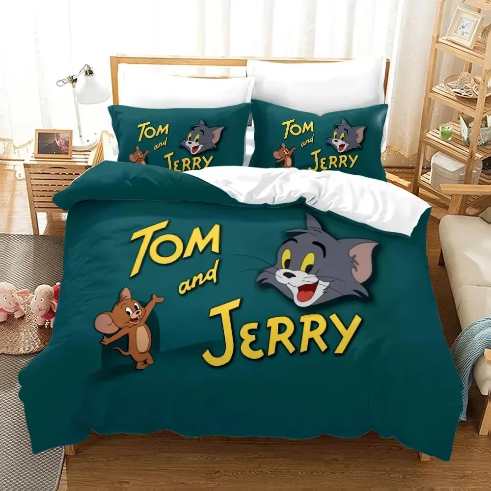Cartoon T-Tom Mouse and Cat Bedding Set J-Jerry Duvet Cover Bed Set Quilt Cover Pillowcase Comforter king Queen Size Boys Adult — image 4