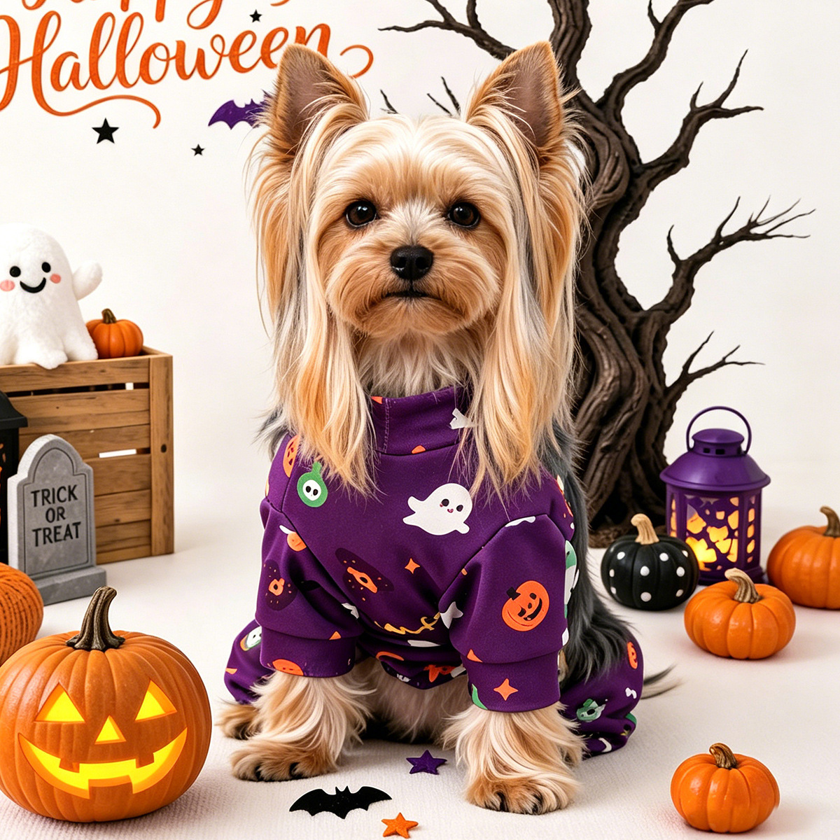 Pet Clothes for Dogs and Cats, Halloween Cartoon Onesie Pajamas, Belly Cover Sleepwear — image 3