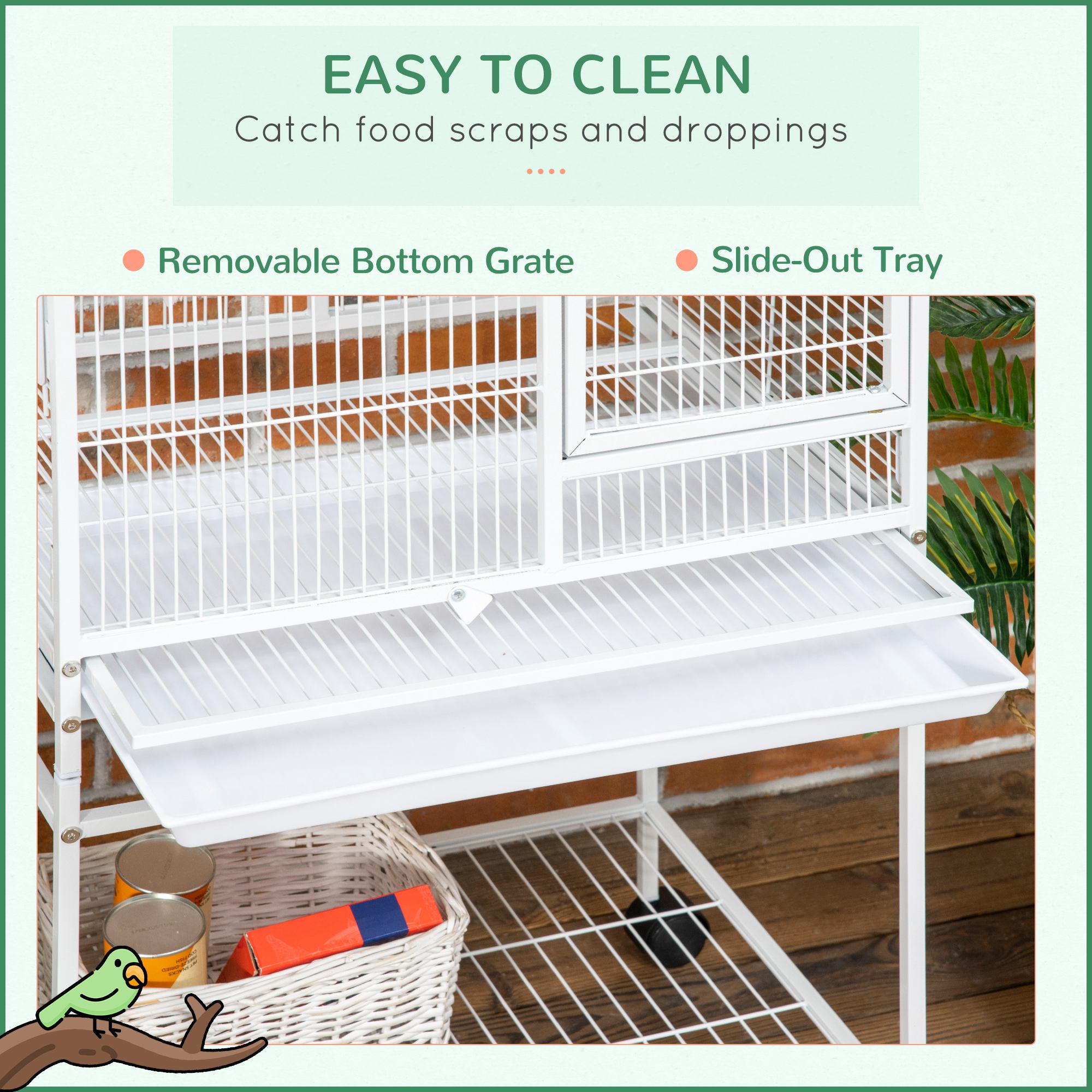 Jaula Grande para Loros de 55" con Ganchos para Juguetes sobre la Percha Superior, Bandeja, Comederos y Base con Ruedas, Jaula para Cacatúas, Periquitos y Agapornis — imagen 8