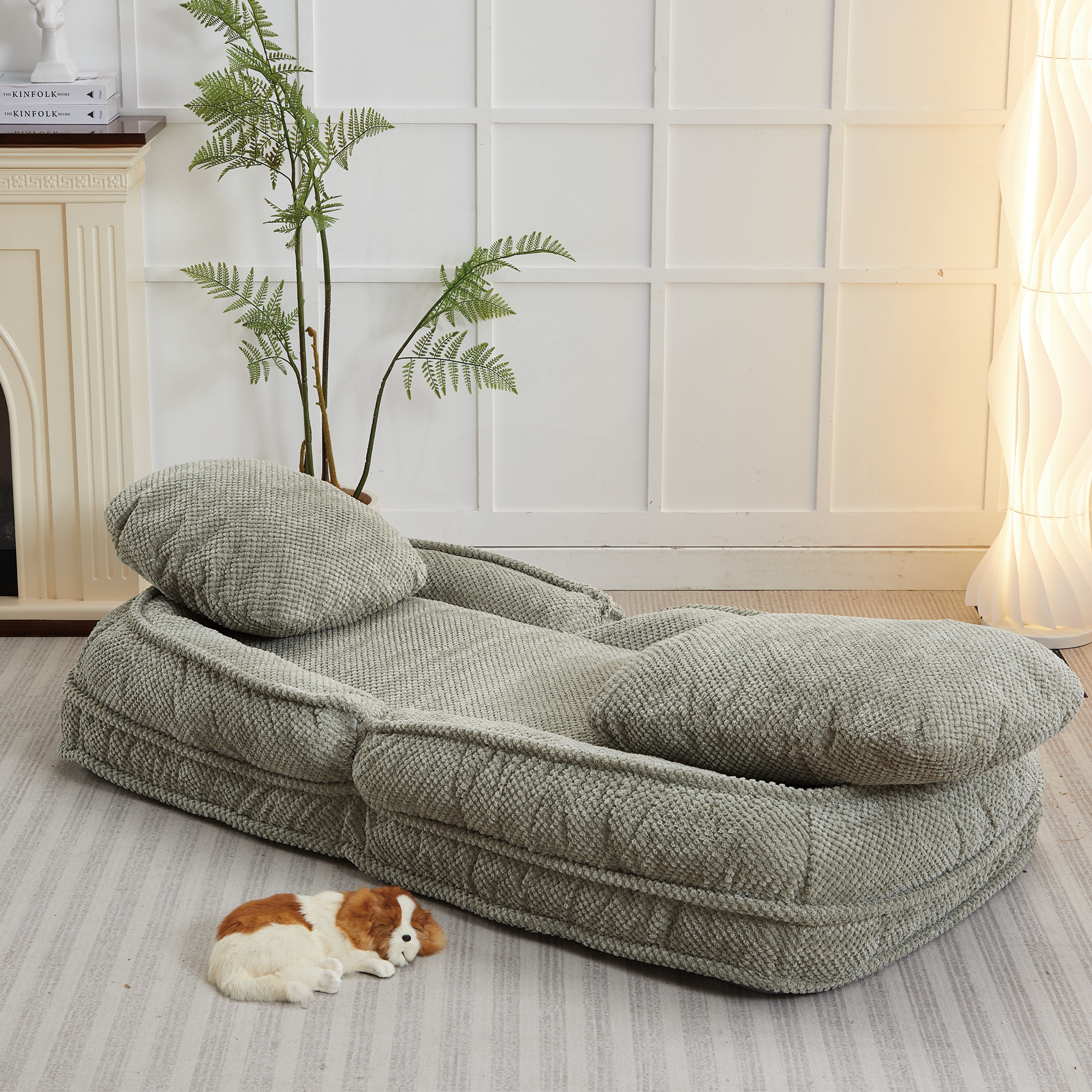 Cama para Perros Humano, Sofá Relajante 5 Posiciones Ajustables, sentarse, dormir, plegar, ideal para sala de estar, dormitorio, Diseño Ahorrador de Espacio Verde — imagen 2
