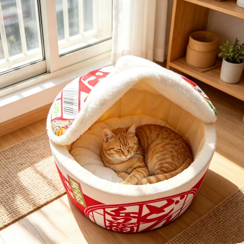 Pet Dog Cat House Kennel Super Large Instant Noodle Warm Dog Cat Nest Beds Cushion Udon Cup Noodle Pet Bed Cozy Nest — image 2