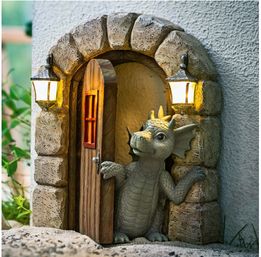 Little Dragon Ornament On The Cute Balcony Dinosaur Door Open Garden Ornament Resin Handicraft Ornament Statue — image 4