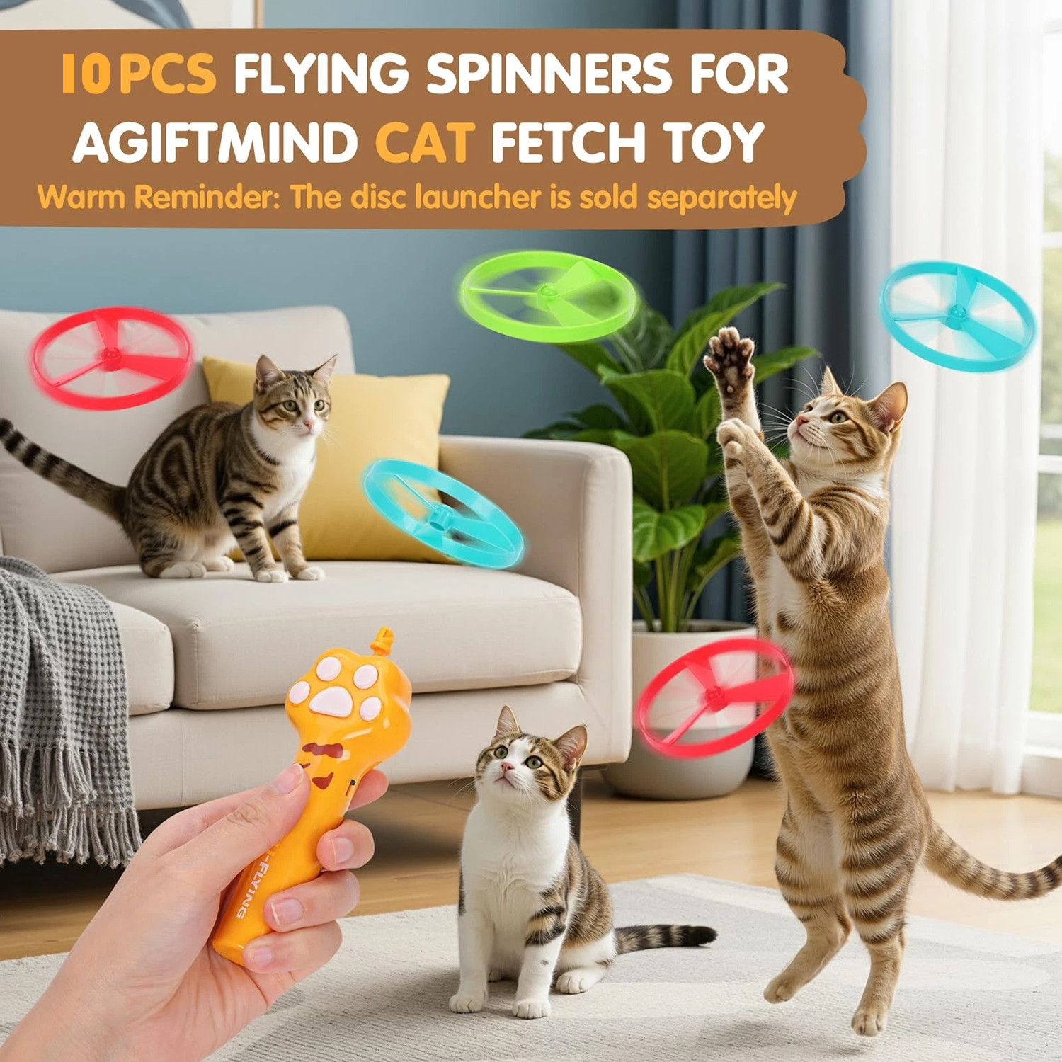 Cat Fetch Toy Flying Disc Launcher Rechargeable Interactive Cat Toys & 10 Discs — image 9