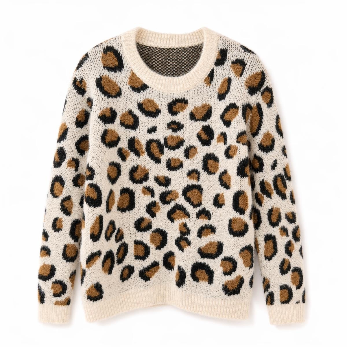 Leopard print round neck long sleeved sweater — image 1