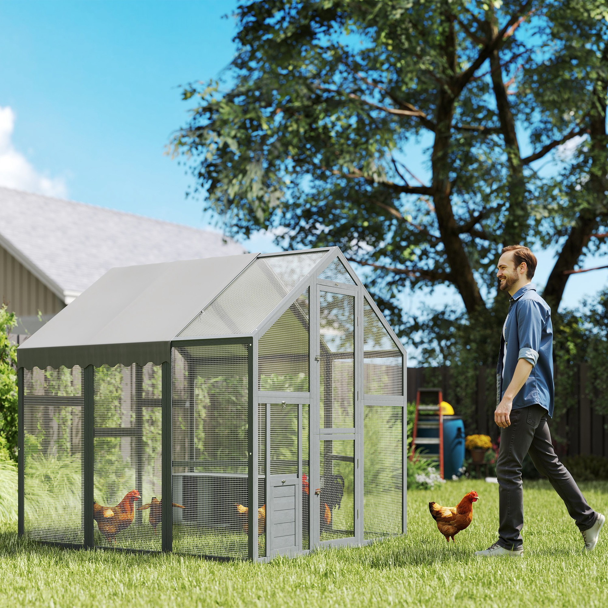 Paddock de Madera Grande para Pollos con Cubierta Impermeable y Resistente a UV, para 6-8 Pollos, para Jardín o Granja, 5.5 x 6 x 6 — imagen 8