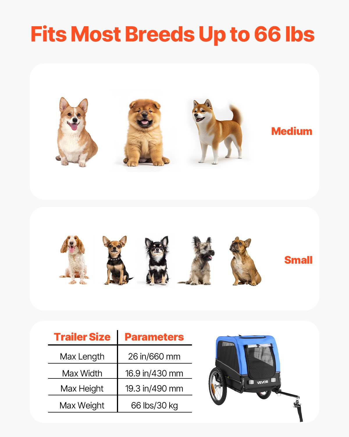 Tráiler de Bicicleta para Perros, Soporta Hasta 30 kg, Cesta Universal para Pequeños y Medianos Perros, Estructura Plegable Fácil con Rueda de Liberación Rápida, Acoplador Universal para Bicicletas, Reflector, Bandera, Correa Interna — imagen 3