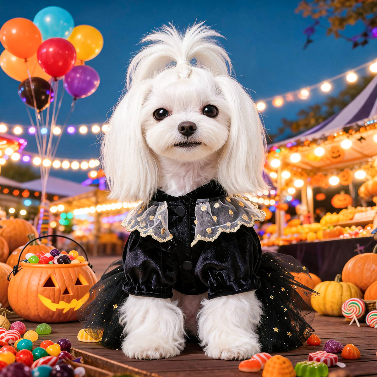 Pet Dog Cat Clothes Halloween Black Velvet Rose Dress Cute Small Dog — image 4