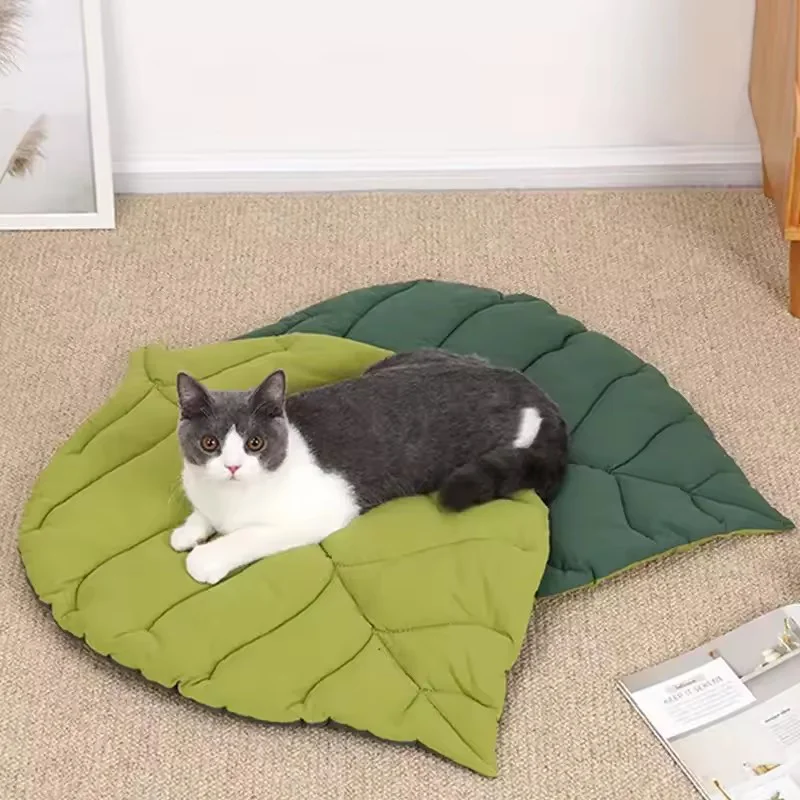 Mantas de Cama para Gatos y Perros Forma Hoja Suaves Algodón doble Cara Doble Tapete de Piso Lavable para Mascotas — imagen 1