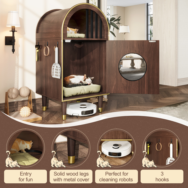 Caja de Arena para Gatos, Conexión 2 en 1: Casa y Cama para Dos Gatos con Refugio Cozino en Niveles, Decoración Moderna para Dormir con Acabado Espresso — imagen 12