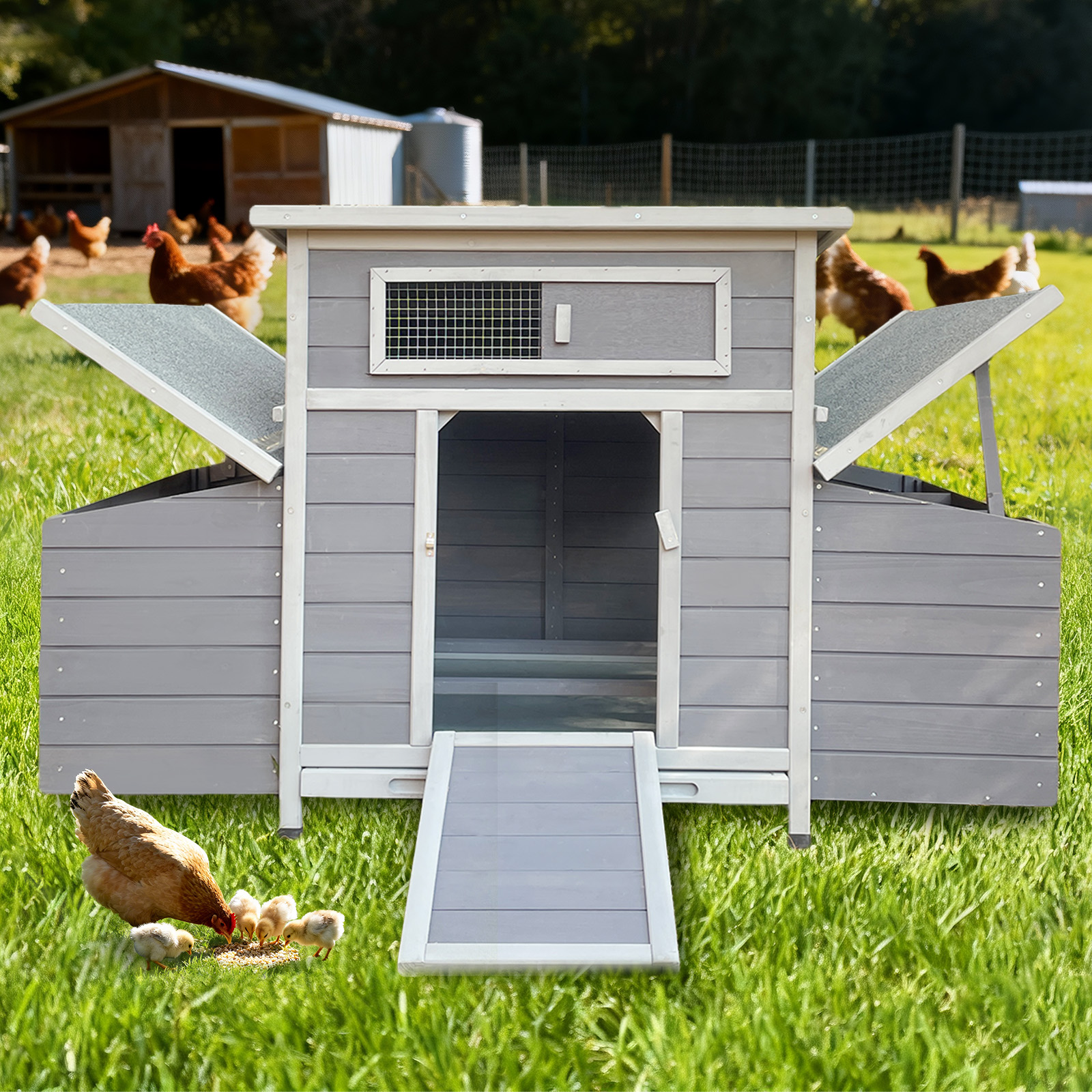 Large Wooden Chicken Coop Outdoor Hen House Poultry Cage For Outdoor With 2 Sides Nesting Boxes — imagen 4