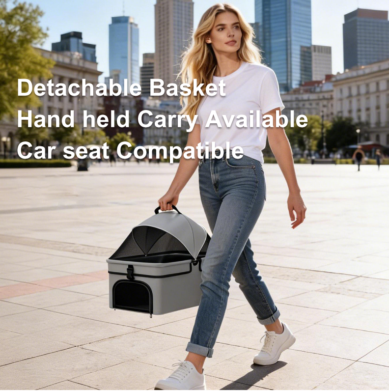 Pet Stroller Lightweight Foldable Detachable Dog Cat Travel Stroller One-Button Folding Carry Basket — image 5