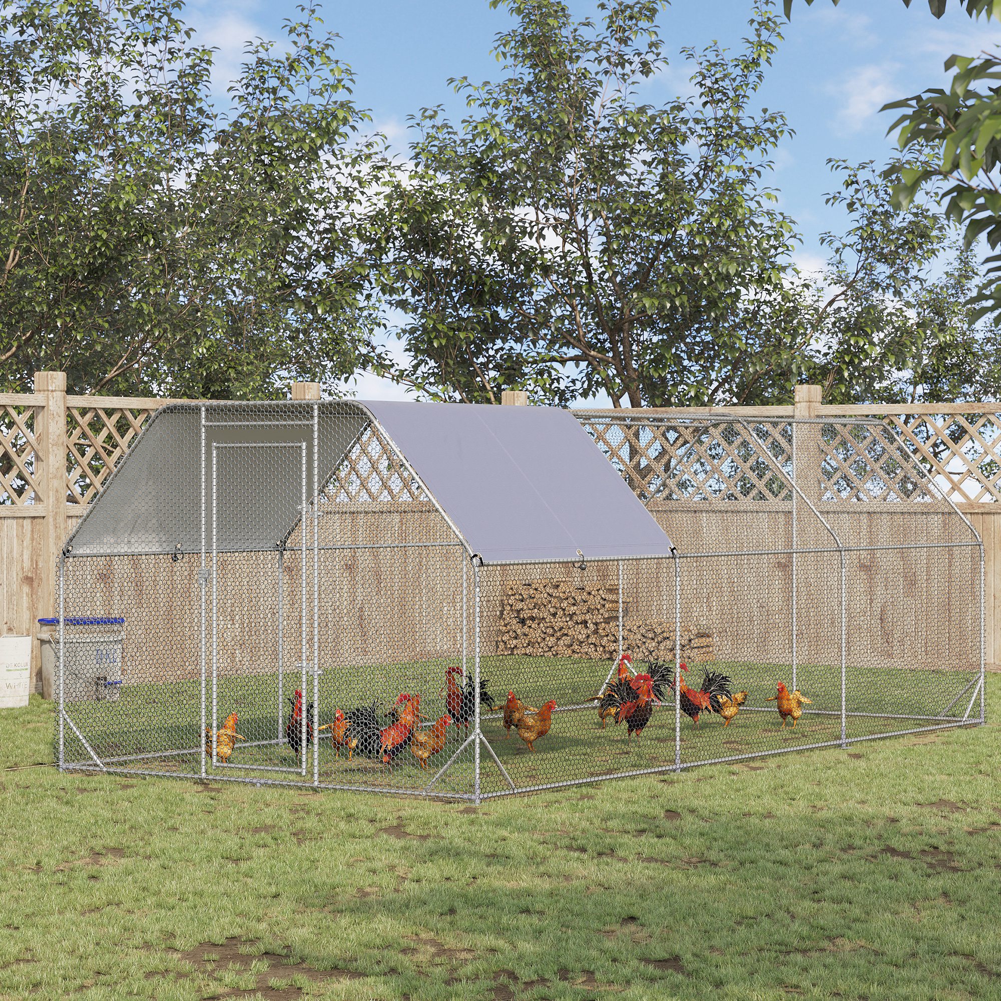 9.2 x 18.7 x 6.4 Large Chicken Coop Metal Chicken Run with Waterproof and Anti-UV Cover, Flat Shaped Walk in Fence Cage Hen House for Outdoor and Yard Farm Use, 1" Tube Diameter — imagen 2