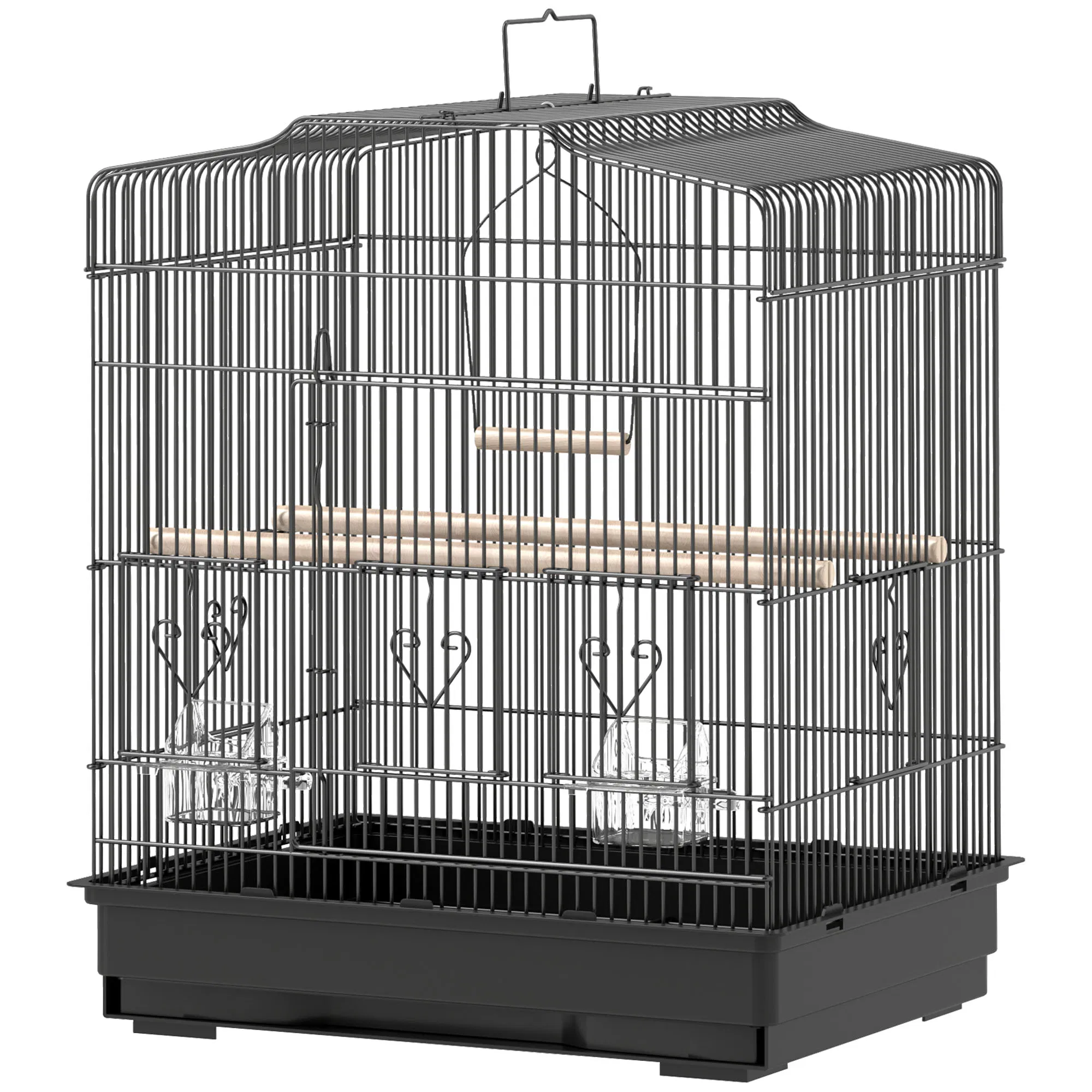 23" Bird Cage, Finches Canaries, Parrot Cage with Doors Perches, 2 Feeder Pet Supplies, Black — image 1