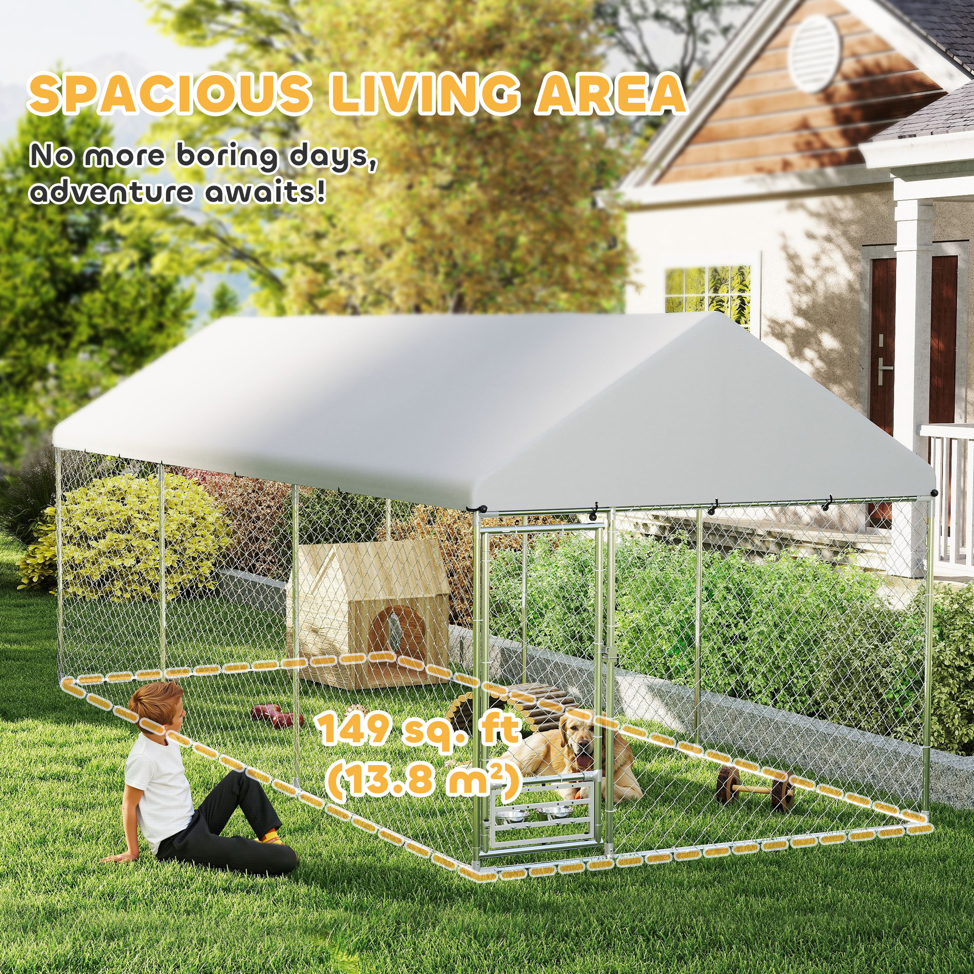Outdoor Dog Kennel w/ Adjustable & Rotatable Bowl Rack, Waterproof UV-Resistant Cover, Secure Lock, 19.7 x 7.5 x 7.5 — imagen 6