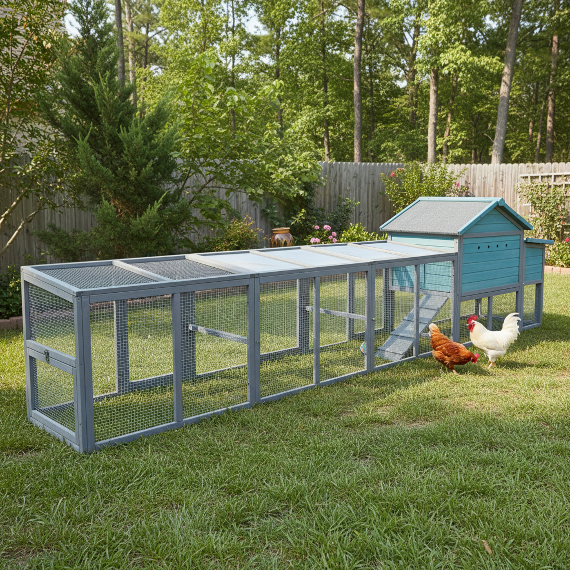 141 Gran Caja de Madera para Pollos, 21.2m² Casa Exterior de Gallinas con Box de Anidación, Alambre de Protección, Panel Anti-Humedad y UV, Caja de Pájaros — imagen 5