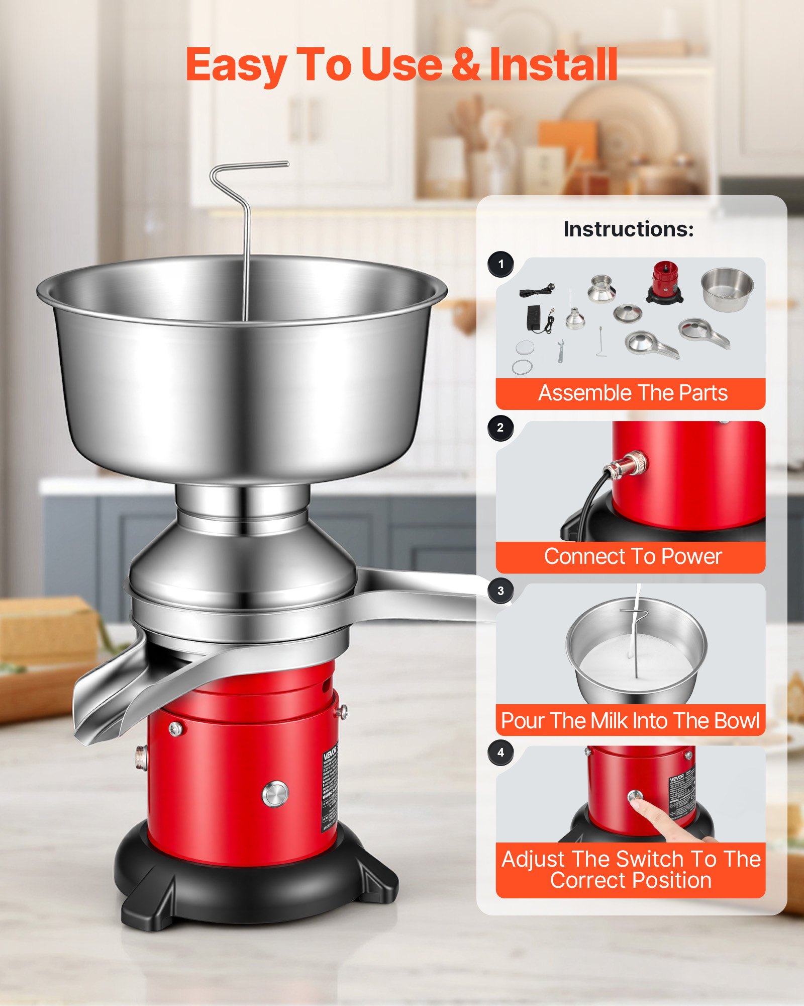 Electric Milk Cream Separator, 60L/H Output 10500RPM Milk Cream Centrifugal Separator, 304 Stainless Steel Goat Cow Milk Skimmer Separating Machine With 4.5L Bowl Capacity (40W, 100-240V) — imagen 5