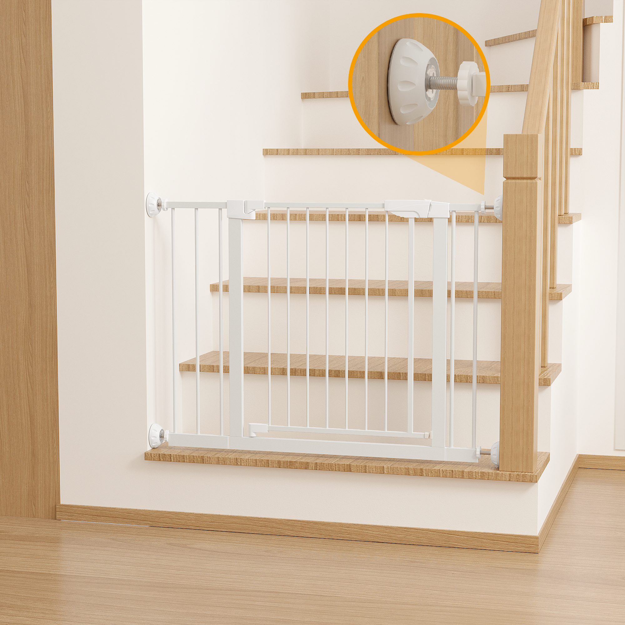 Reja para Bebés Ancha de 29.5-45.3" con Protector de Pared para Escaleras, Reja para Perros de Interior para Puertas, Sin Taladrar, Montaje a Presión, Rejas para Mascotas para Niños, Reja de Seguridad Fácil de Cruzar, Blanca — imagen 17