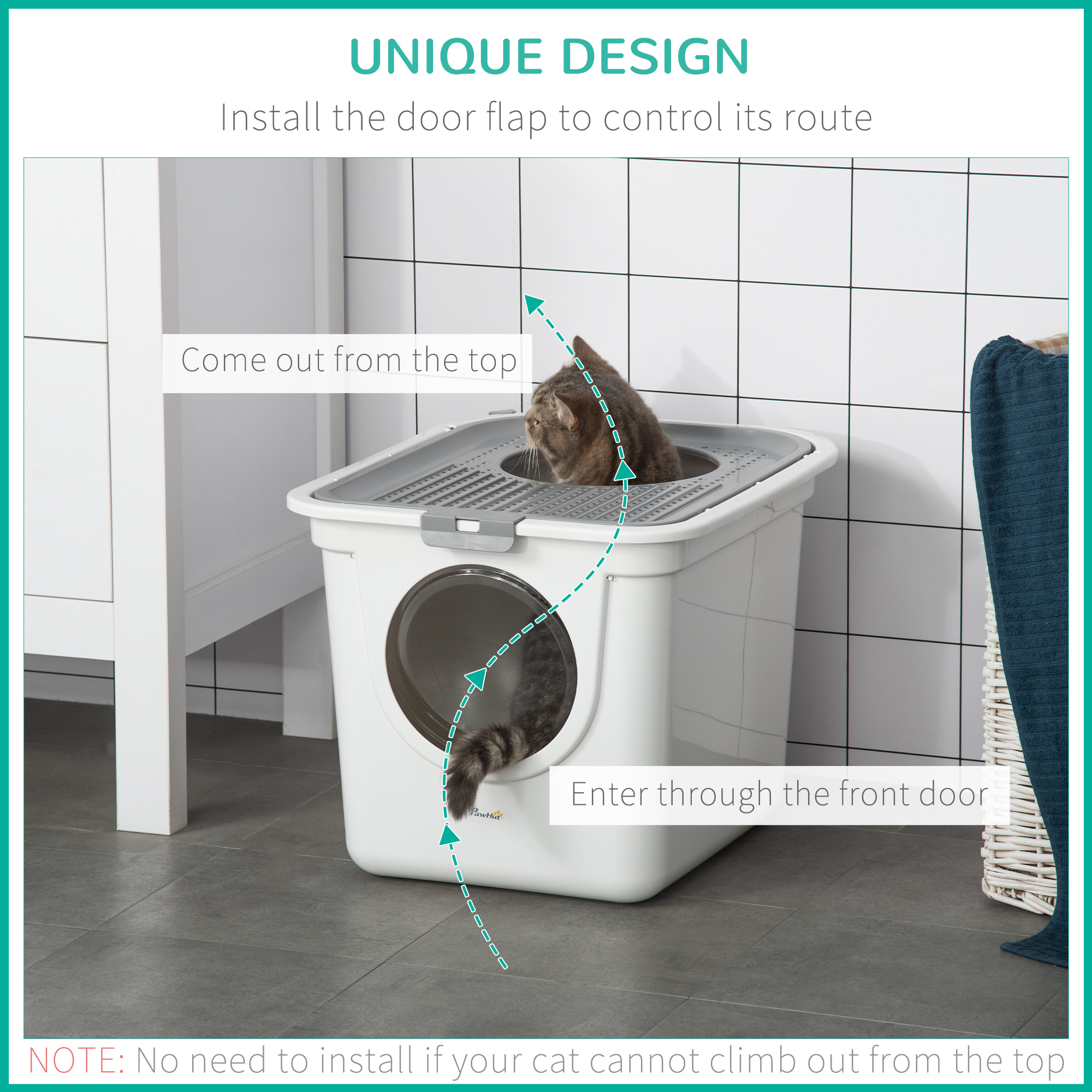 Caja de Arena para Gatos con Entrada Frontal y Salida Superior, Fácil de Limpiar con Escoba Incluida, Control de Olor, Blanco — imagen 6