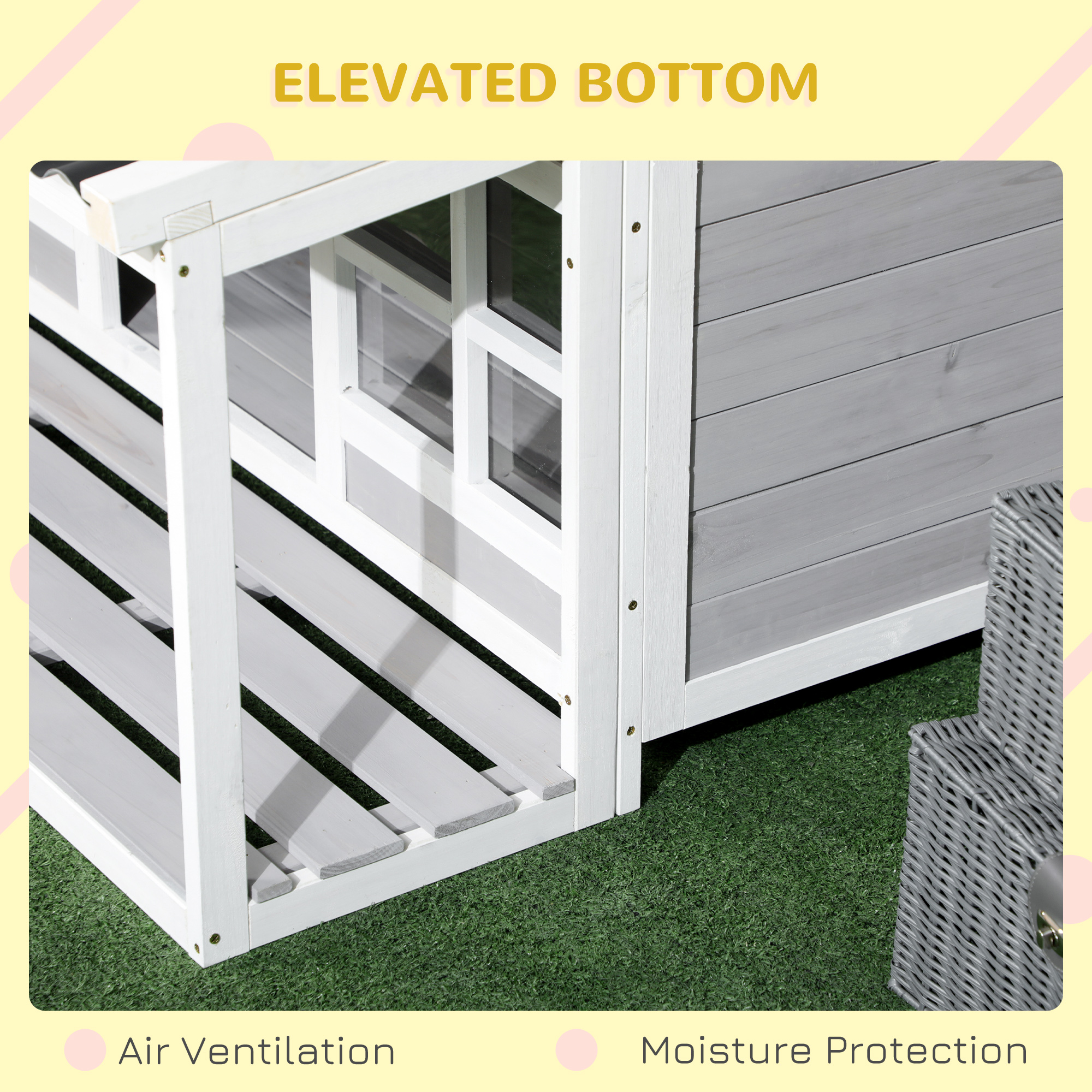 Casa de Perro en Madera con Porche, Casa para Perros al Aire Libre con Techo Inclinado, Puerta y Ventanas para Perros de Mediano a Grande Tamaño — imagen 2