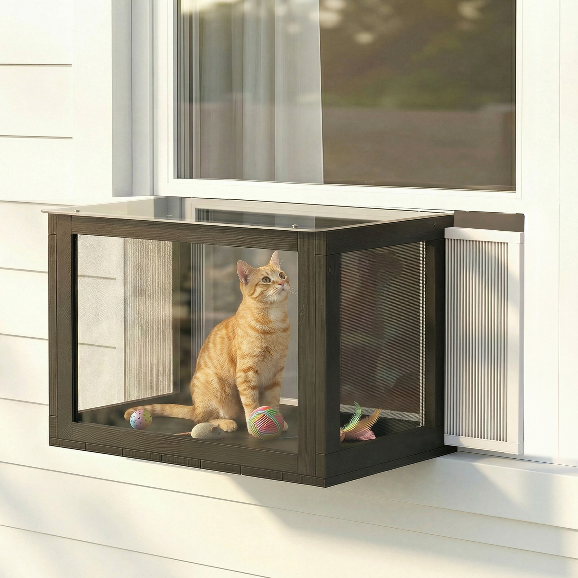 Catio Outdoor Cat Enclosure 25"–41" Outdoor Cat House for Sunbathing, Napping & Overlooking — image 7