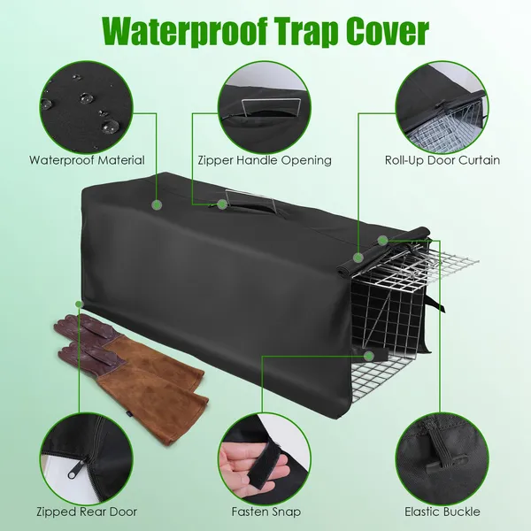 Humane Cat Trap Cage With Waterproof Cover Gloves Catch Release Live Animal Rodent Cage Collapsible Galvanized Wire For Raccoons Beavers Groundhogs Foxes Armadillos — imagen 2