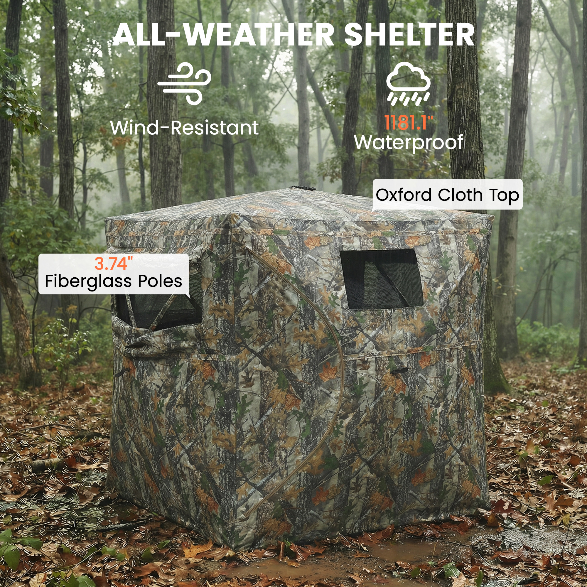 Hunting Blind for 2 Person, See Through Pop Up Blind with 270-Degree View, Windows for Deer Hunting, Camouflage — image 7