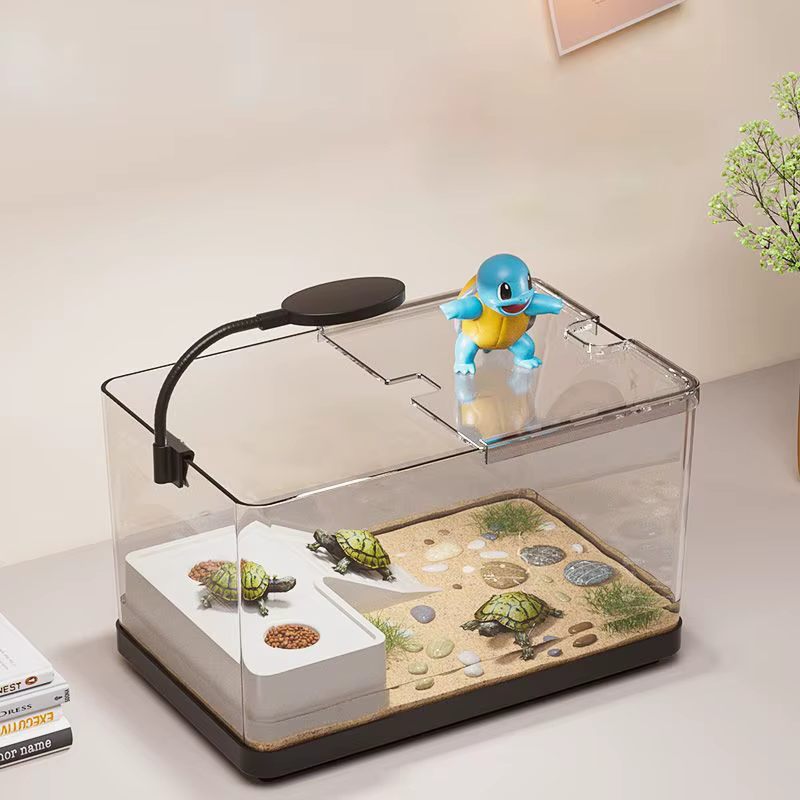 Large Transparent Turtle Tank Aquarium Fish Tank with Bottom Drain Reptiles Amphibians with Basking Platform Open Breeding Box — image 5