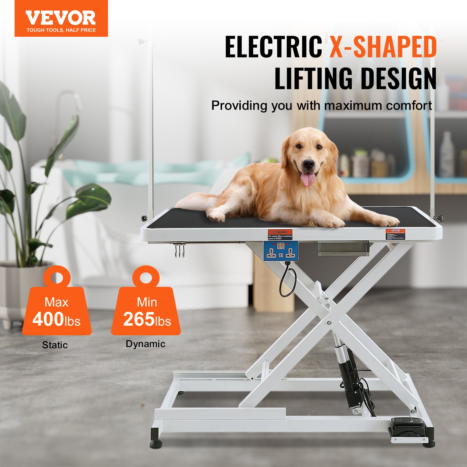 Mesa Eléctrica de Aseo para Mascotas de 50', Brazo de Aseo Resistente para Perros Grandes, Estación de Aseo con Altura Ajustable, Superficie Antideslizante, Capacidad Máxima de 400LBS — imagen 4