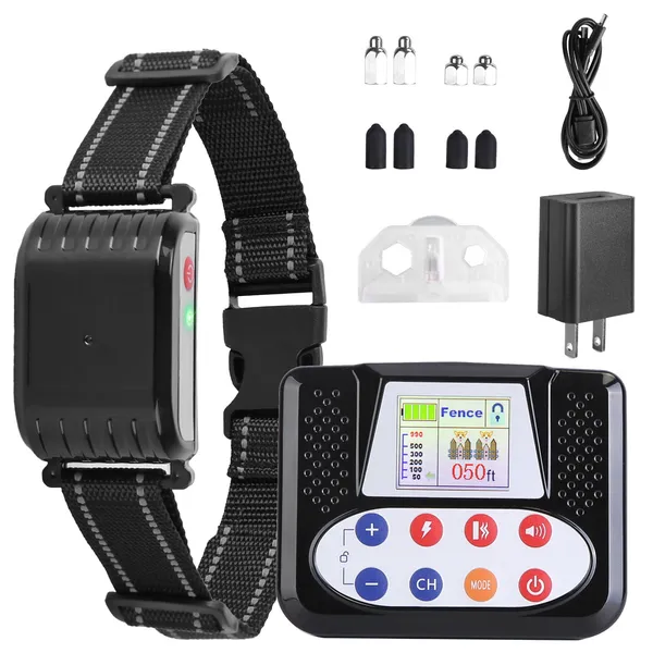 Collar de Entrenamiento Inalámbrico con Cordon Invisible para Perros de Raza Grande IPX6 Resistente al Agua 4 Canales Niveles 0-9 Modos de Sonido, Vibración y Choque Rechargeable — imagen 1