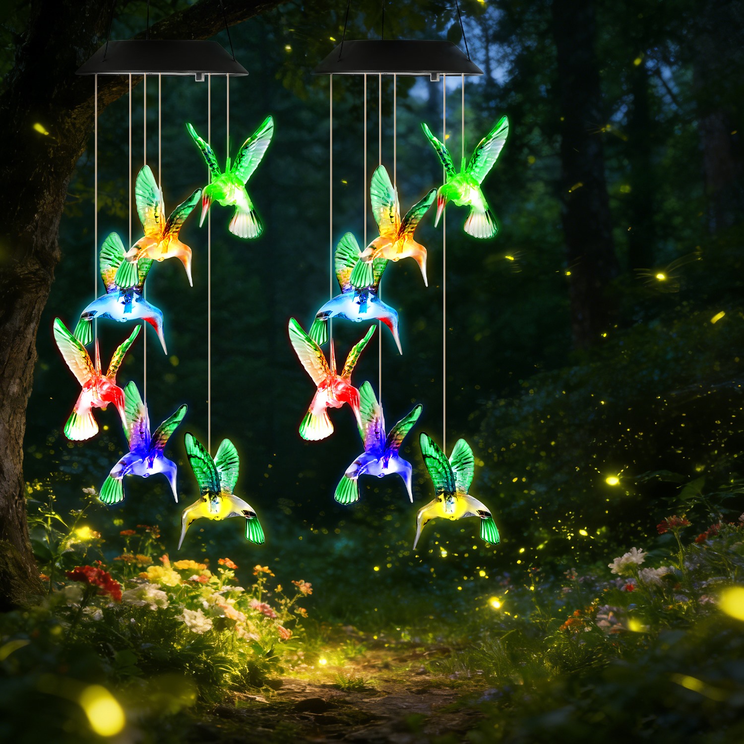 2 Piezas de Carrillón de Viento Solar de Colibrí, Cambia de Color en 7 Tonos, para Exteriores, Resistente al Agua IPX4, Decoración de Jardín y Patio — imagen 9