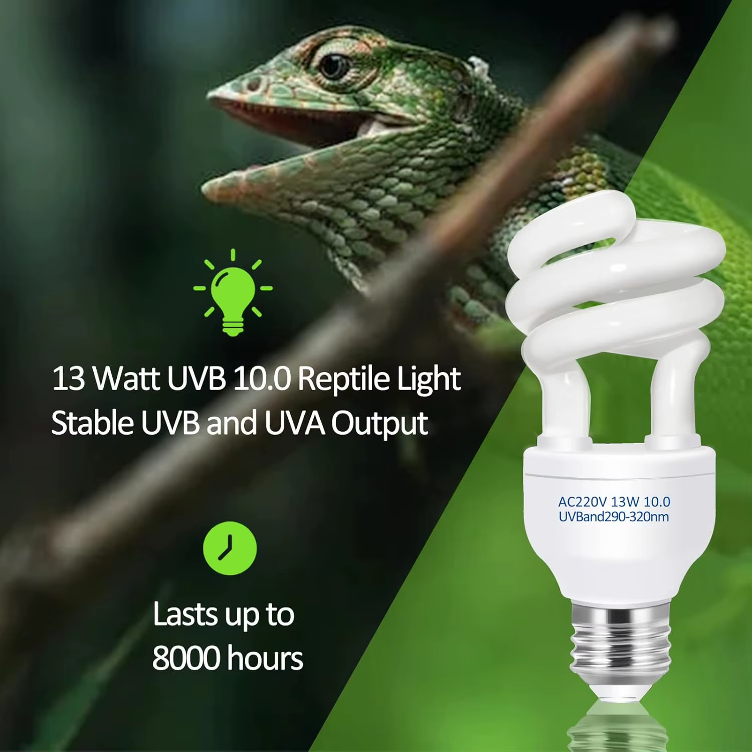 UVB 5.0 10.0 Reptile Heating Lamp 13W /26W UV Energy Saving Bulb Terrarium Basking Reptile Light Turtle Lizard Snake Lamps — image 3