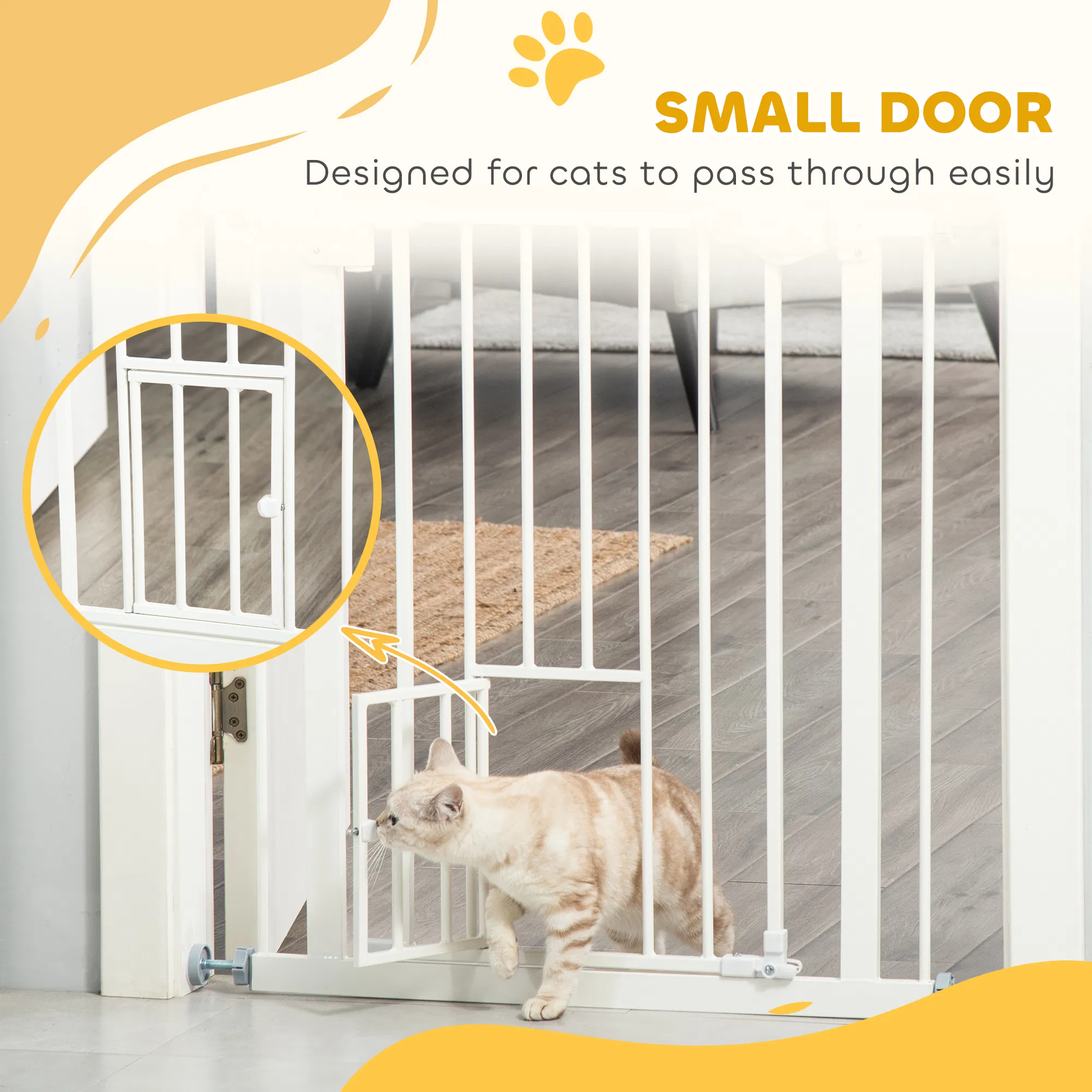 Pet Gate Extra Wide Press-Mounted with Cat Door, Auto Closing Pet Gate for Stair, Hallway, 29-32 Inch, White — image 4