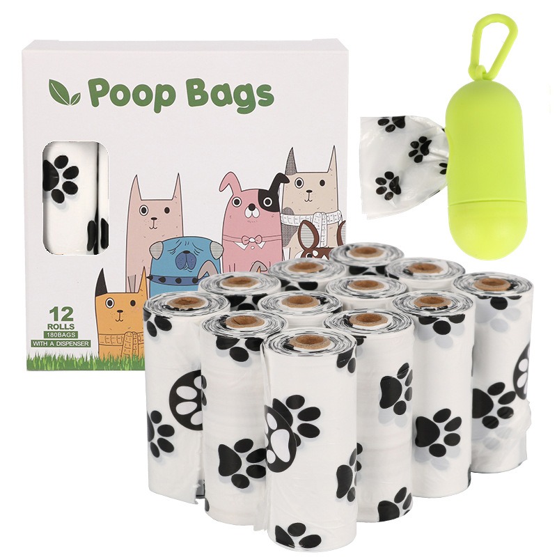 White Footprint Dog Poop Collection Bag D2W Photo Oxygen Degradation Pet Garbage Bag Pet Supplies — image 1
