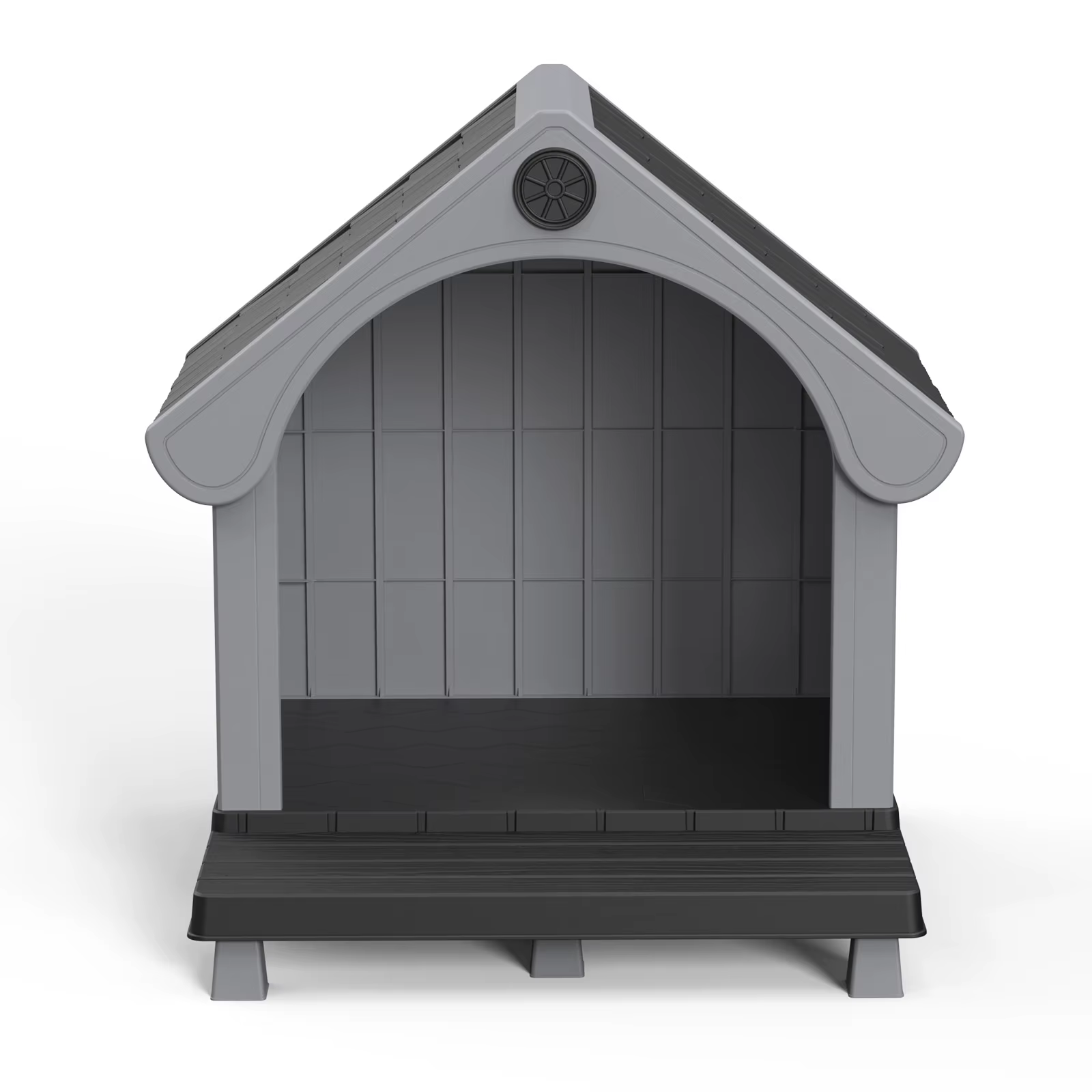 Elevated Resin Dog House with Sloped Roof, Weatherproof Outdoor Pet Shelter for Small Medium Dogs, All Season Backyard Dog Bed — image 3