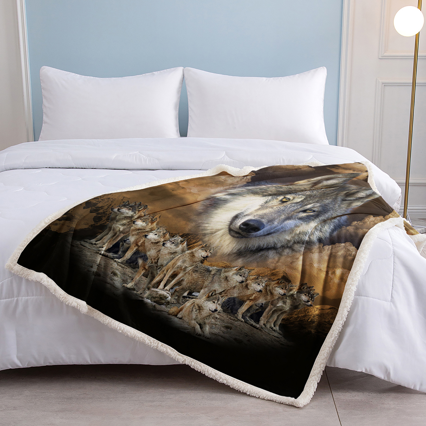 Manta de lobo indio Sherpa para dormir - Cojín de decoración para sofá, cama o silla con textura suave y abrigadora — imagen 4