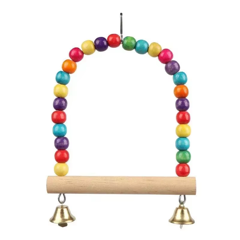 Juguetes de Colgar para Pájaros - Oscilador de Madera con Campanas y Anillos Acrílicos para Comida y Entretenimiento — imagen 4