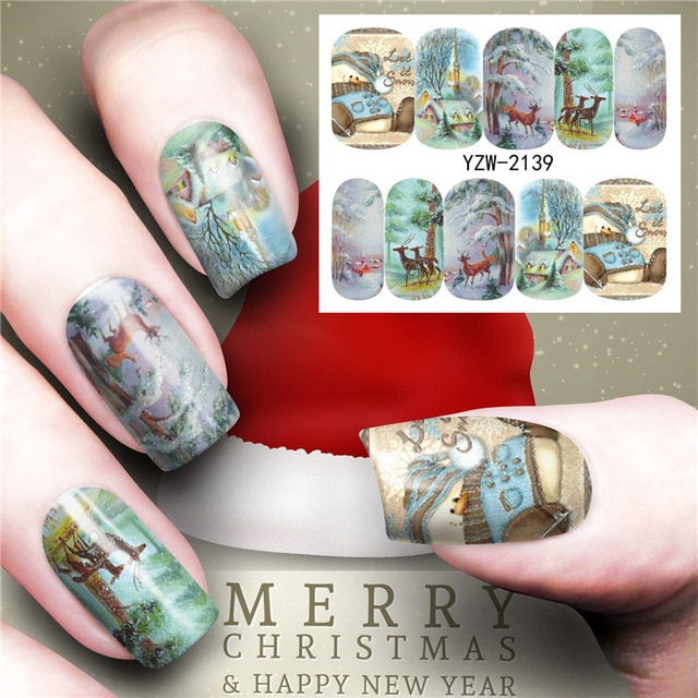 Christmas Water Nail Stickers Transfer Decals Sliders Snowman Deer Halloween Gel Polish Wraps Nail Decor — image 9