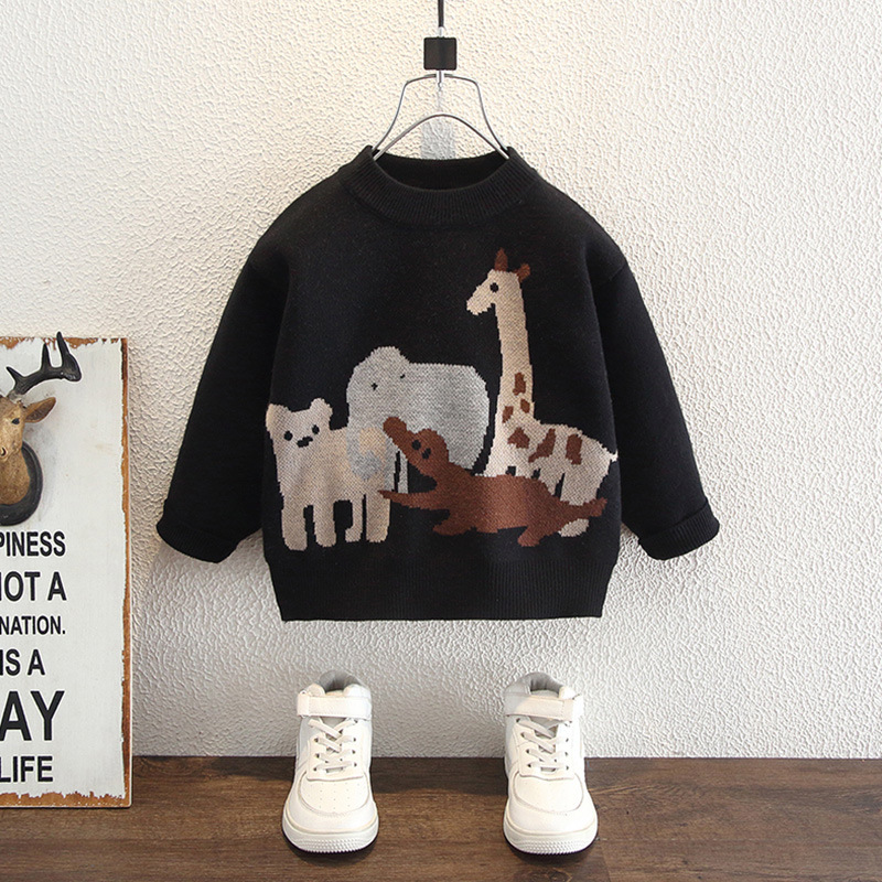 Kids Animal Print Knit Sweater Winter Thickened Long Sleeve Top — image 6