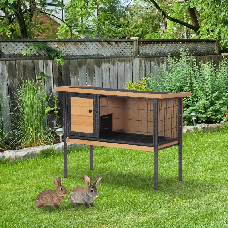 Caja para Conejos PawHut: Cámaras de Elevación con Estructura Metálica, Plataforma Anti-Desperdicio y Piso de Asfalto Resistente al Agua para Conejos, Pollos, Patos - Ambiente Interior/Exterior Natural — imagen 4