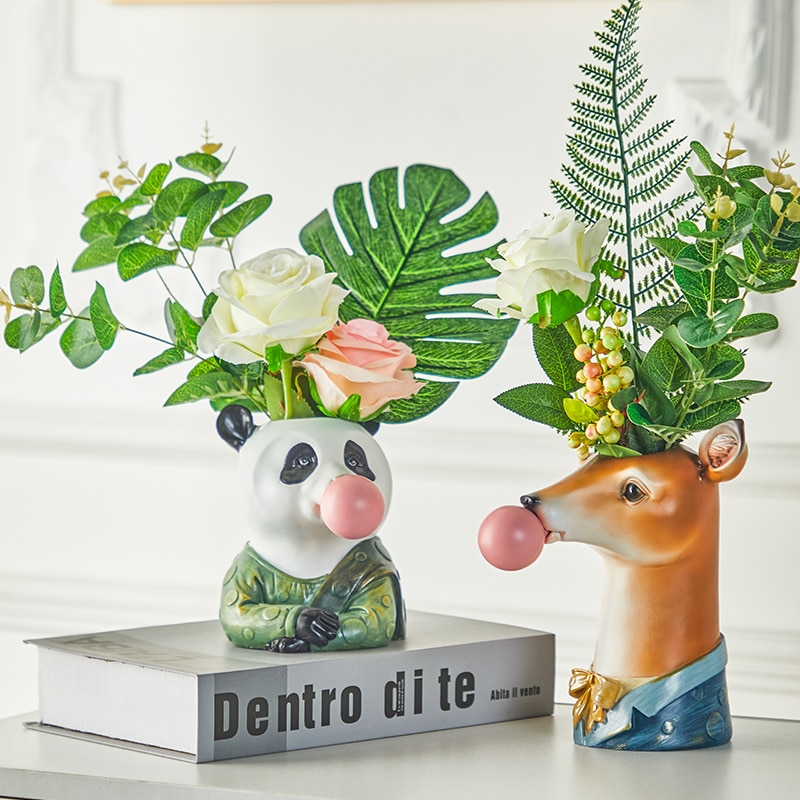 Resin Cartoon Animal Head Vase Succulents Flower vase — image 10