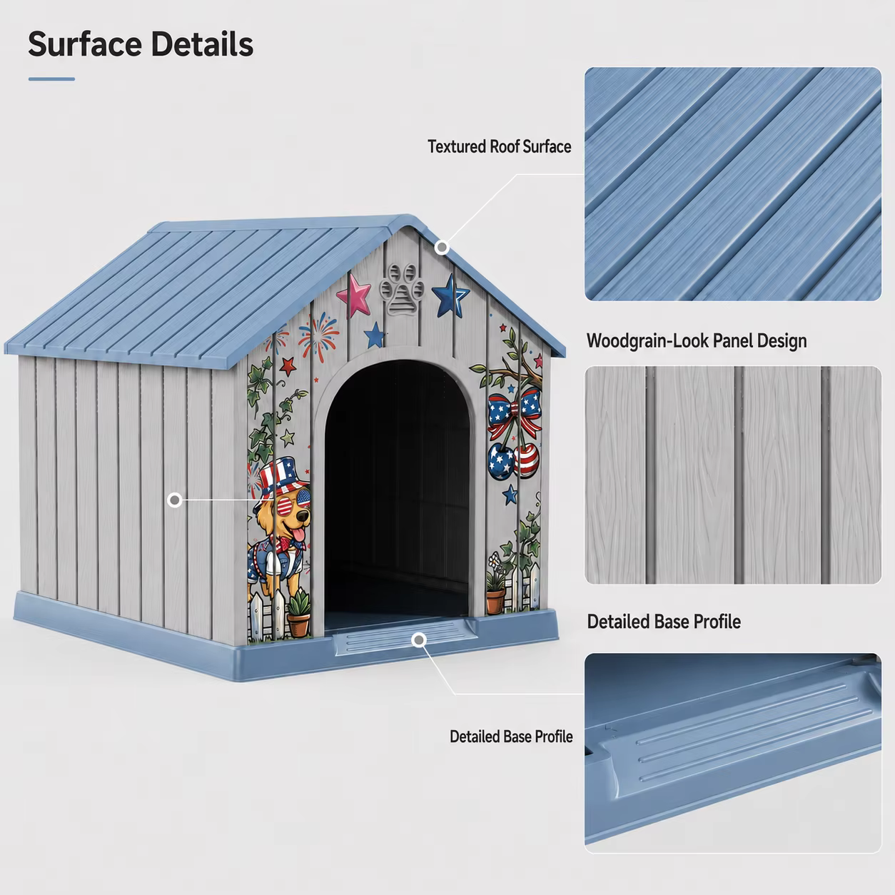 Outdoor Plastic Dog House, Weatherproof Pet Shelter with Printed Pattern Door, Outdoor Dog Cabin for Small Medium Dogs — image 3