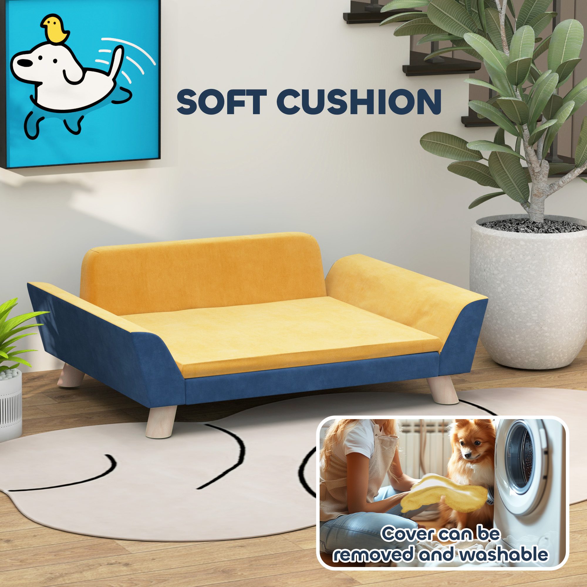 Dog Sofa Bed for Small Dogs with Soft Cushion, Washable Cover & Non-Slip Foot Pads, Orange — image 4