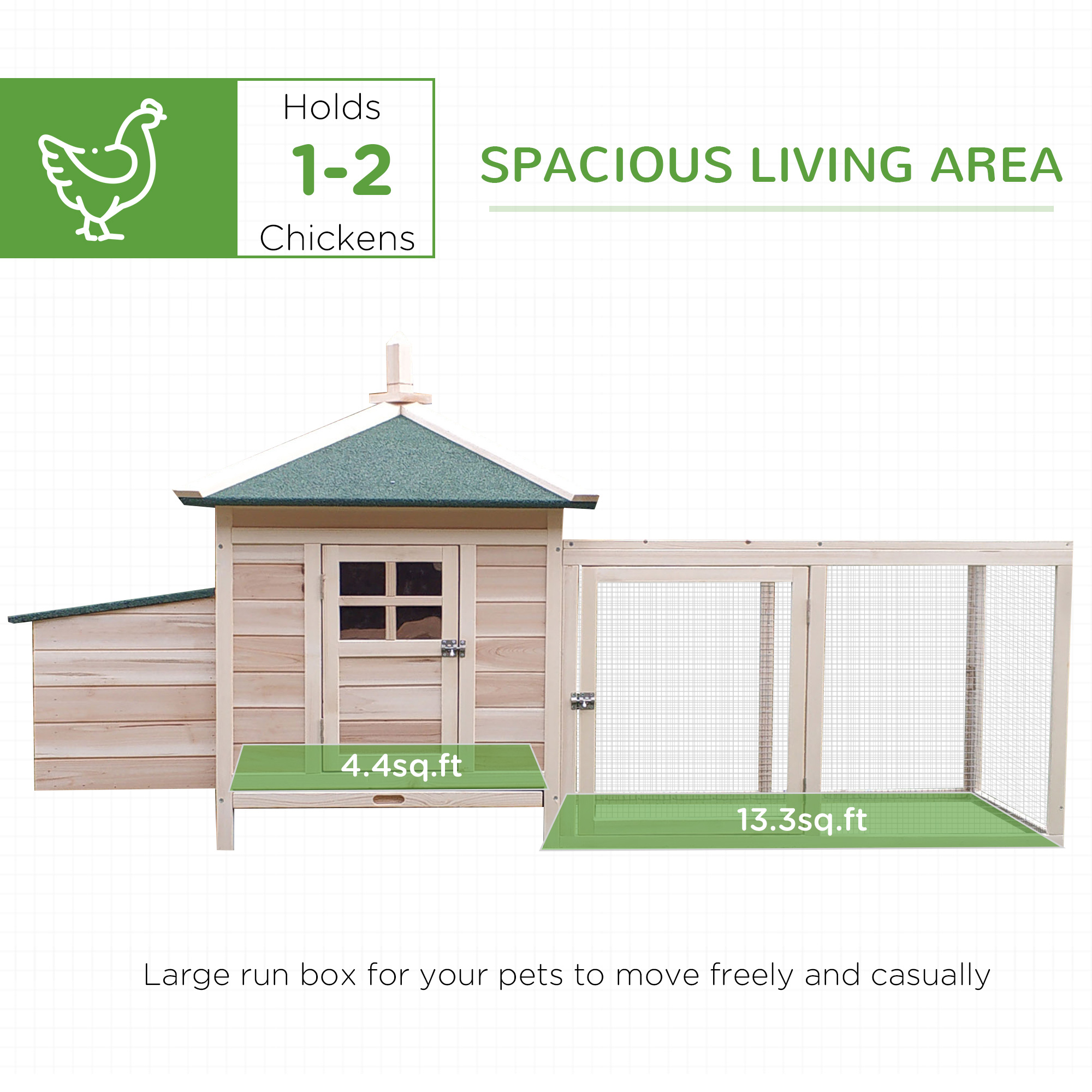 77" Wooden Chicken Coop with Nesting Box, Cute Outdoor Hen House with Removable Tray, Ramp Run, for Garden Backyard, Natural — imagen 6