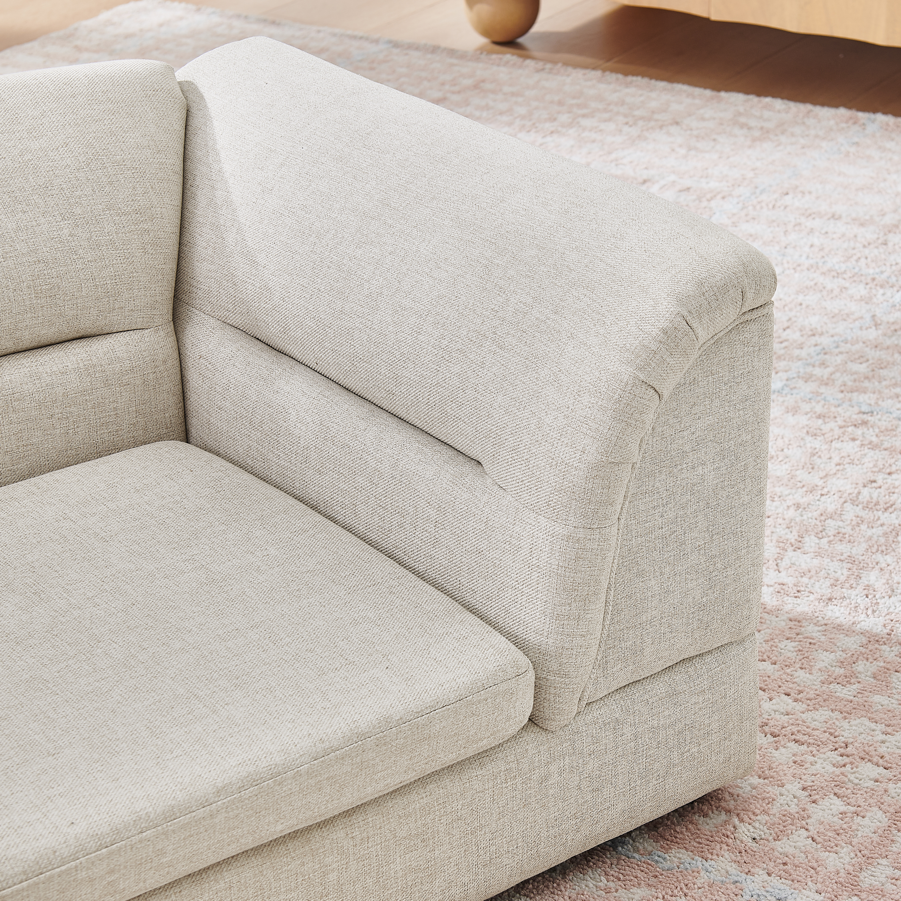 Silla de Comodidad para Mascotas Grande, Sofá Rectangular con Brazo Curvo en Tela de Lino para Perros Grandes - Beige — imagen 11