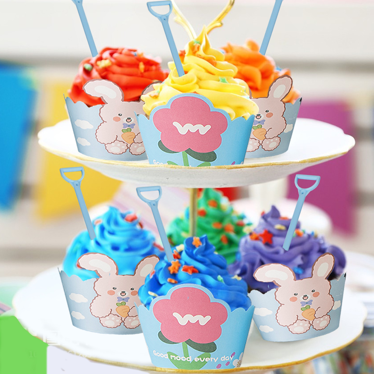 Cute Cupcake Liners Wrappers With Plastic Spoons Bunny Flower Pattern Paper Baking Cup Scalloped Edge Cupcake Muffin Cases For Easter Spring Birthday Wedding Holiday Party Supplies — image 10