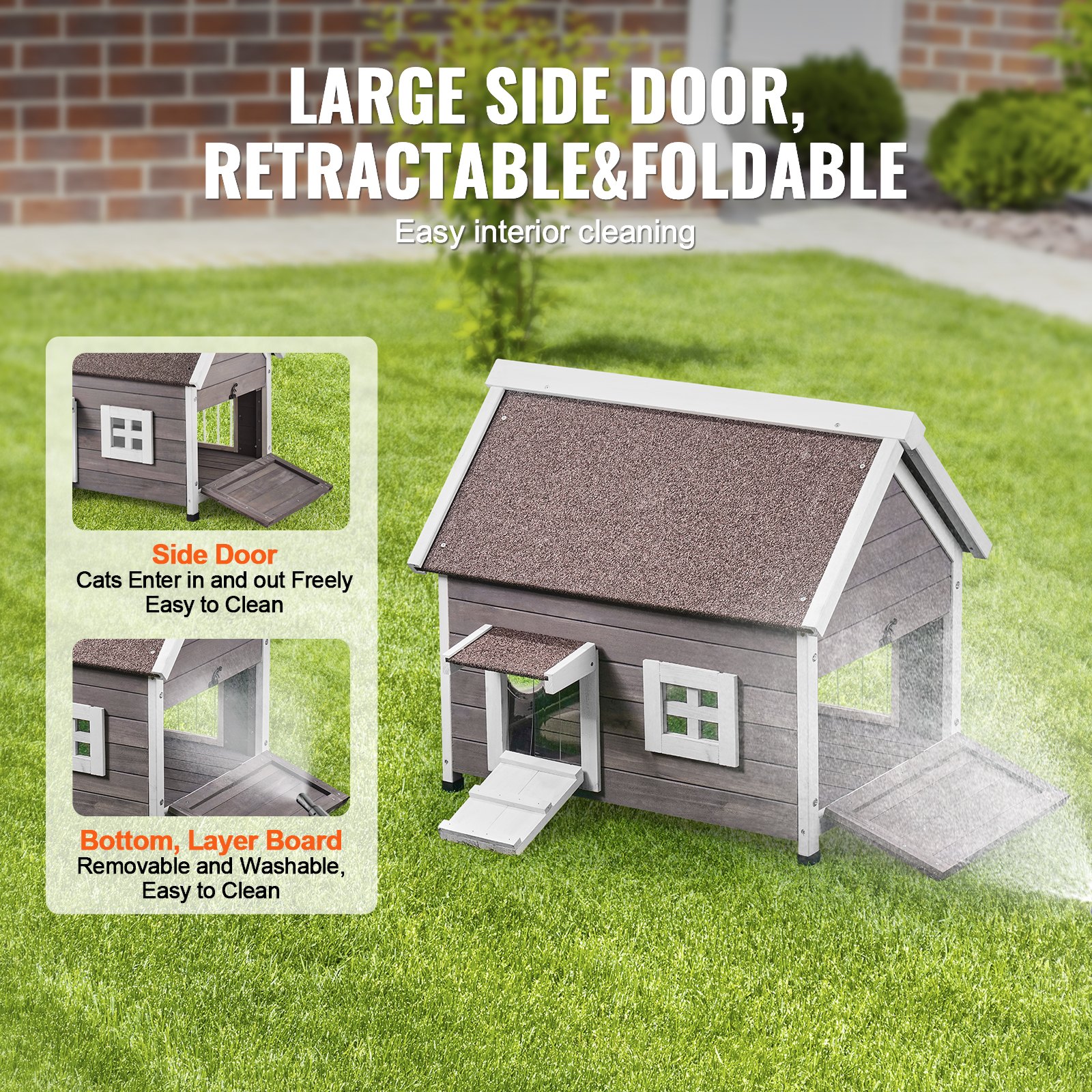 Casa para Gatos al Aire Libre Resistente al Tiempo, Refugio para Gatos Ferales para Varios Gatos, Casa de Madera para Gatos con Puerta Grande y Flap PVC, Techo Abierto, Ventana Claro, 22"L x 30"W x 26"H — imagen 4