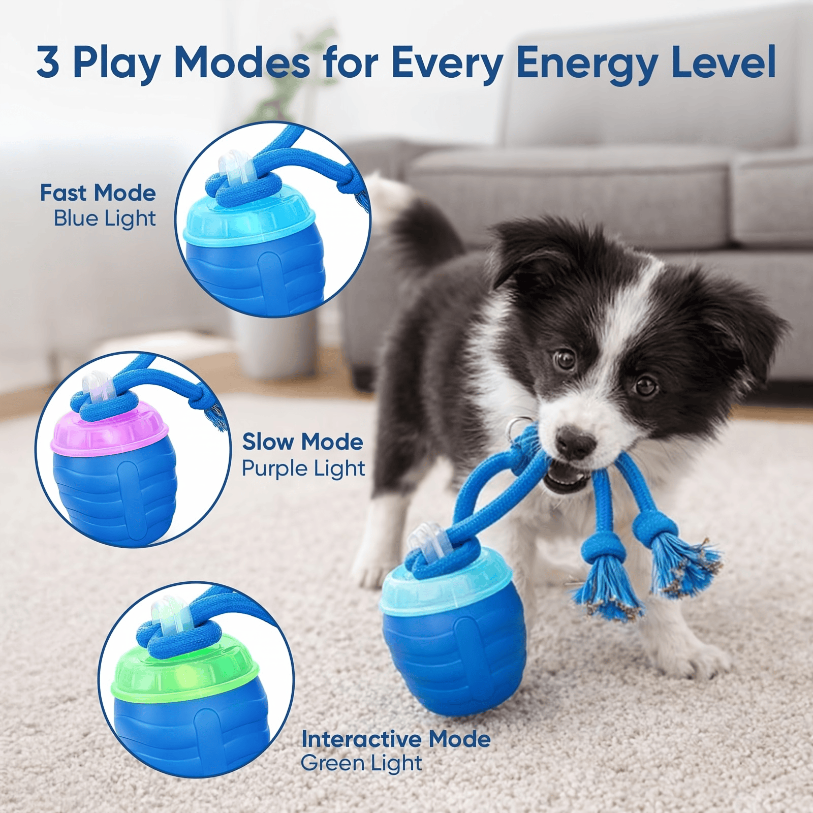 Upgraded Smart Interactive Dog Toy Ball Boosts Intelligence Fitness For Small Medium Large Dogs Fits Indoor Hardwood Floors Outdoor Carpet Randomly Comes With 1 Spare Chew Rope — image 2