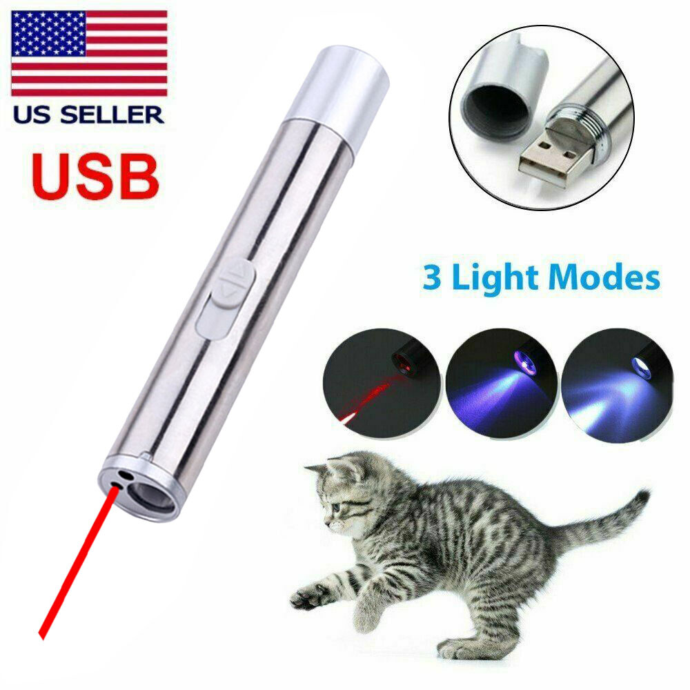 Cat Dog Toy Red Laser Pointer Pen USB Rechargeable LED Light UV Flashlight — imagen 1