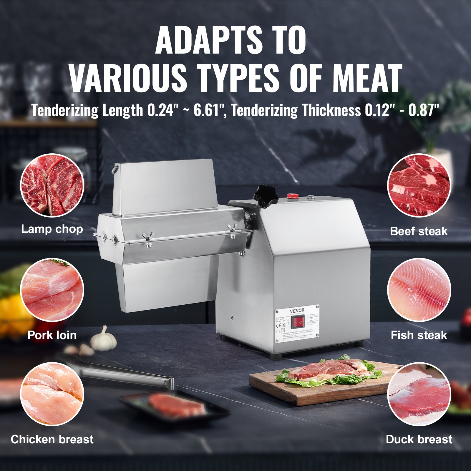 Commercial Meat Tenderizer, Heavy Duty 304 Stainless Steel Kitchen Tool With Meat Tong, Cleaning Brush, And Tray, 750W Electric Meat Tenderizer Machine For Beef, Turkey, Chicken, Pork, And Fish — image 5